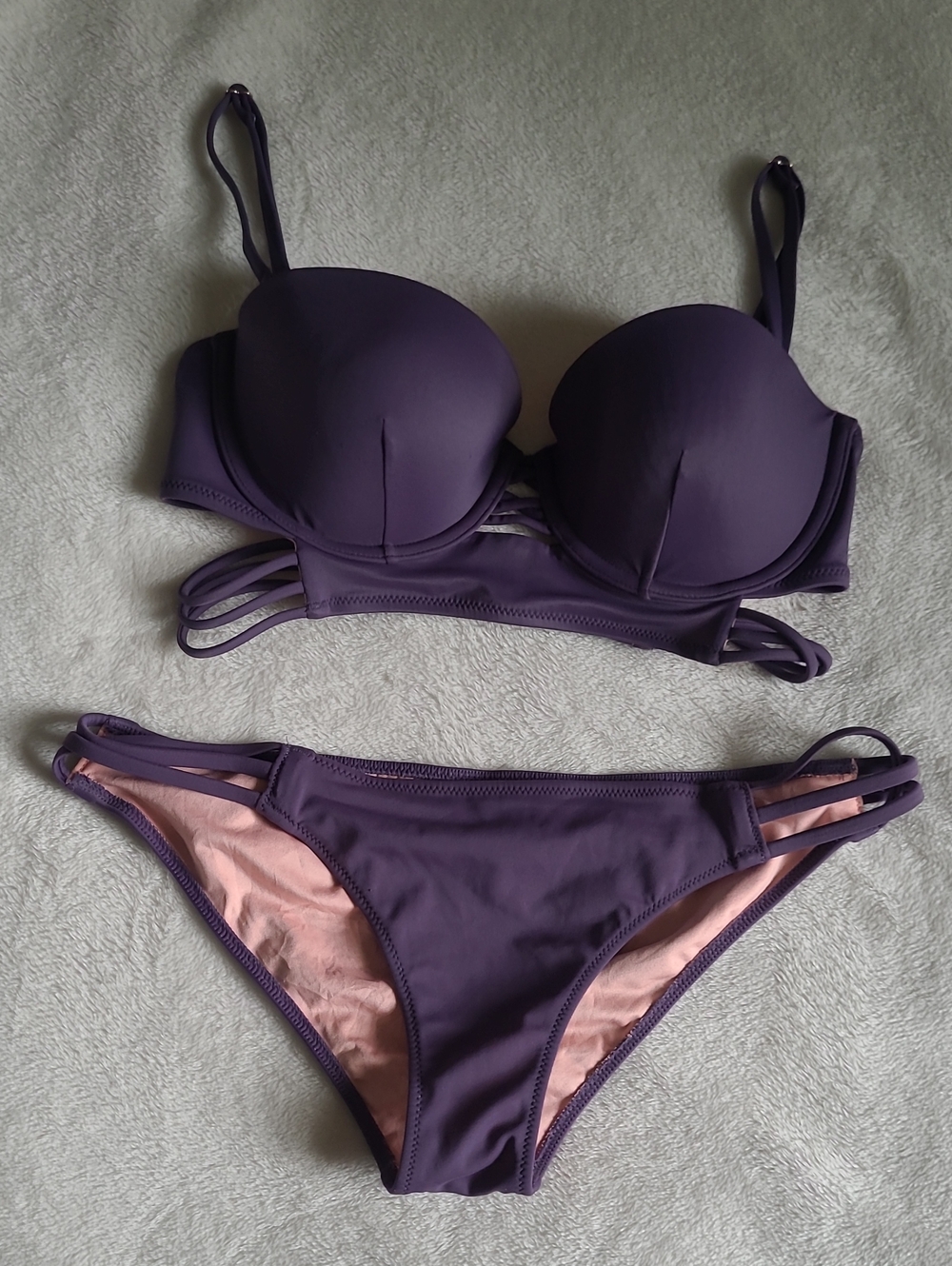 Victoria's Secret Purple & Pink Strappy Bikini Set (34C Top & M Bottom)